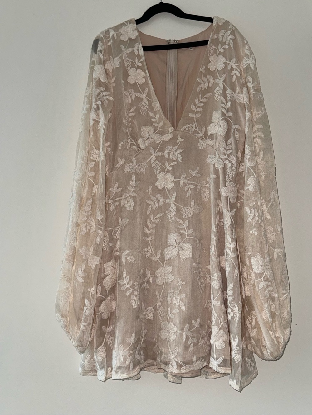 Tularosa — Sheer Blush Floral Embroidered V-Neck Dress
